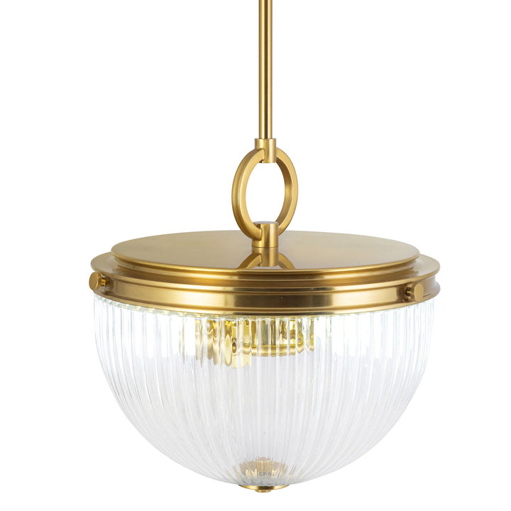 2 Light Pendant, Vintage Brass With Ribbed Glass Glassware