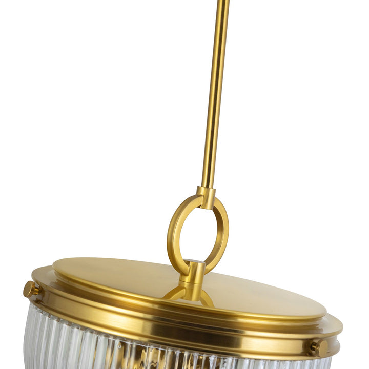 2 Light Pendant, Vintage Brass With Ribbed Glass Glassware