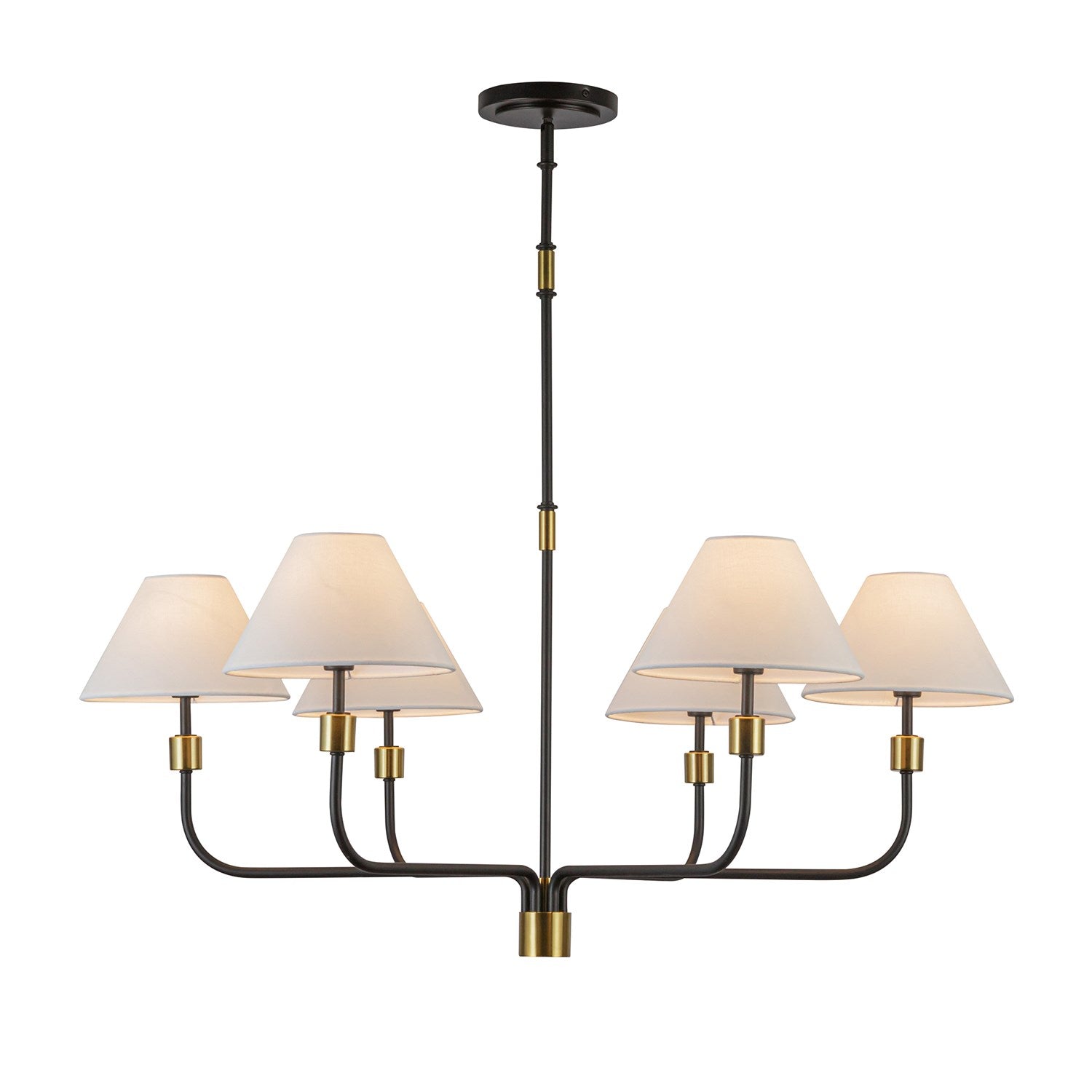 6 Light Chandelier, Black, Brushed Brass by Artcraft