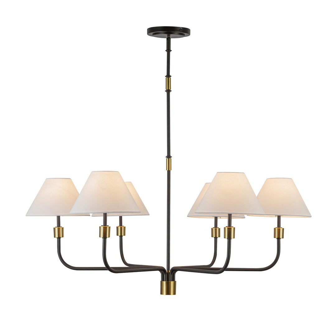 6 Light Chandelier, Black, Brushed Brass