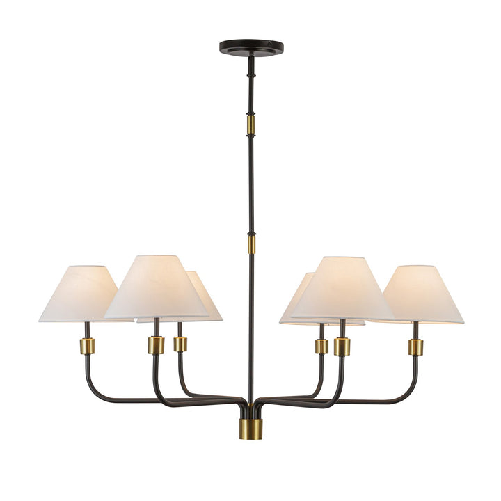 6 Light Chandelier, Black, Brushed Brass
