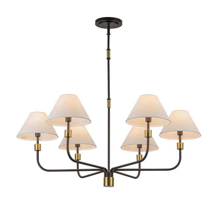 6 Light Chandelier, Black, Brushed Brass