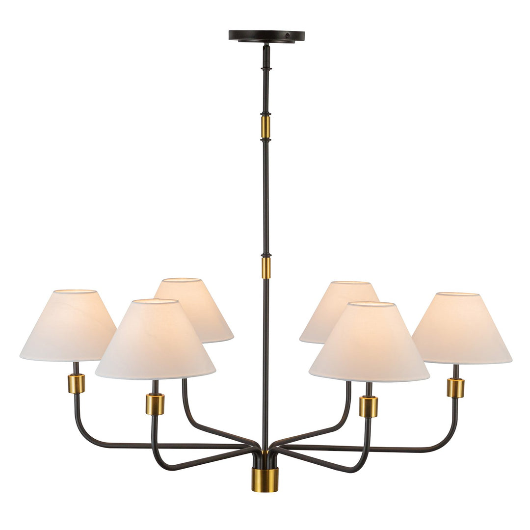 6 Light Chandelier, Black, Brushed Brass