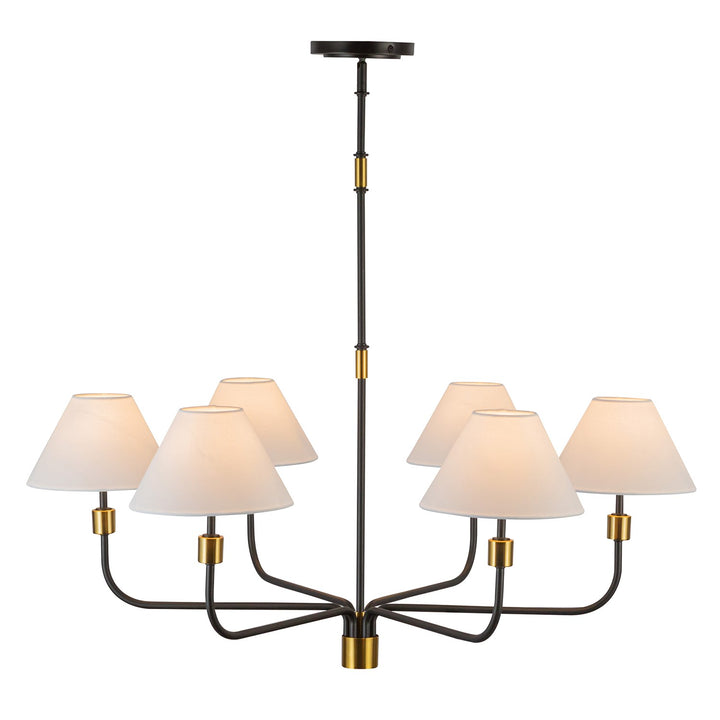 6 Light Chandelier, Black, Brushed Brass