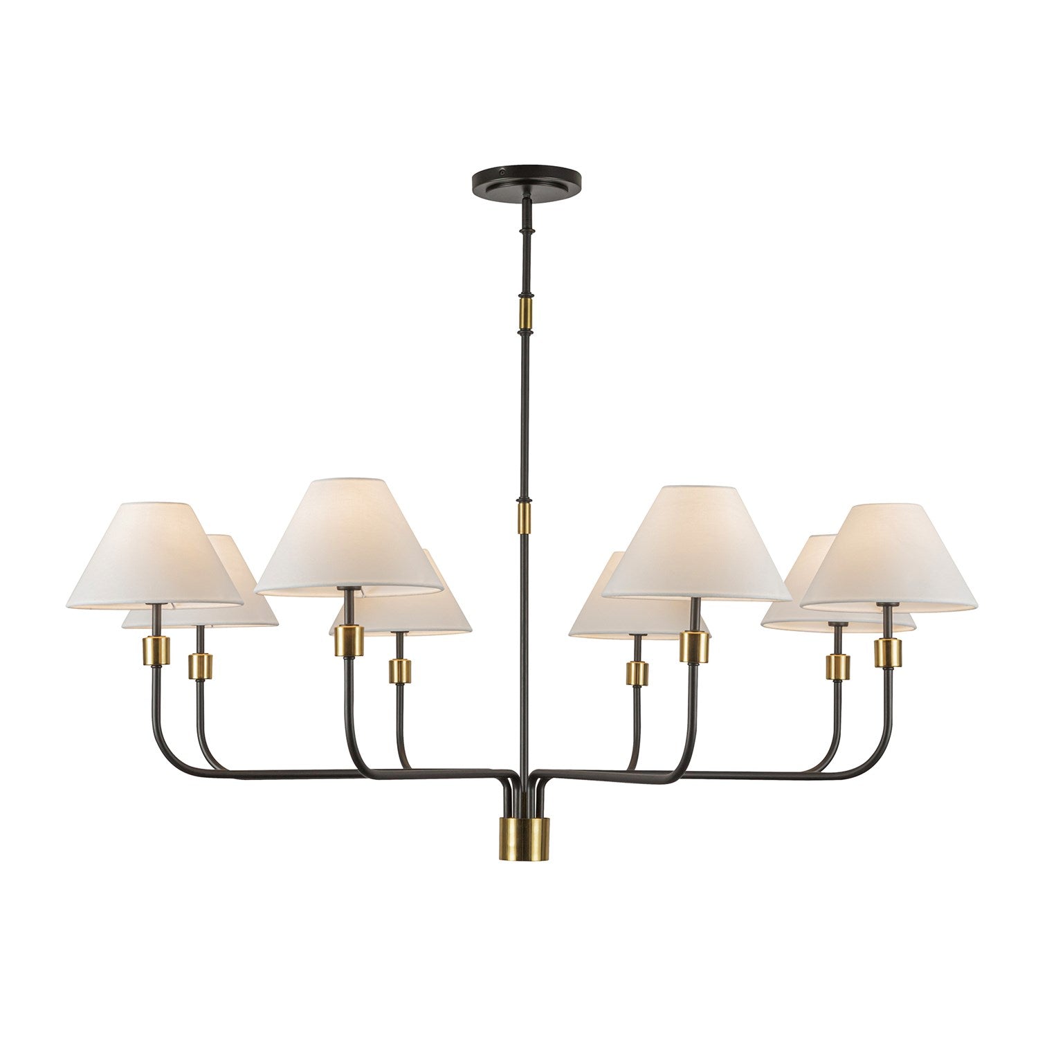 8 Light Chandelier, Black, Brushed Brass