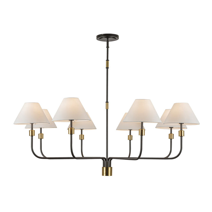 8 Light Chandelier, Black, Brushed Brass