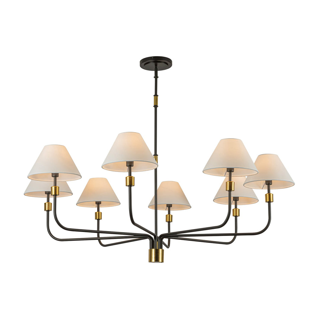 8 Light Chandelier, Black, Brushed Brass