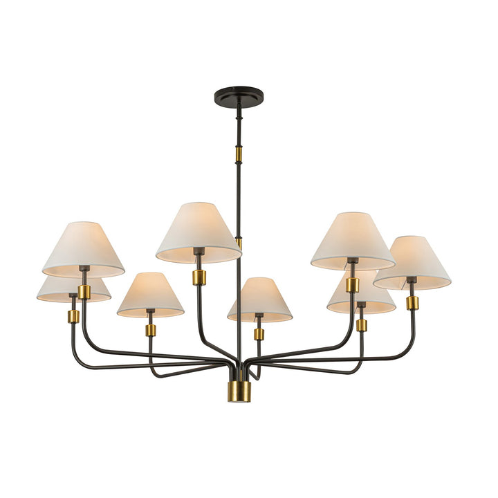 8 Light Chandelier, Black, Brushed Brass