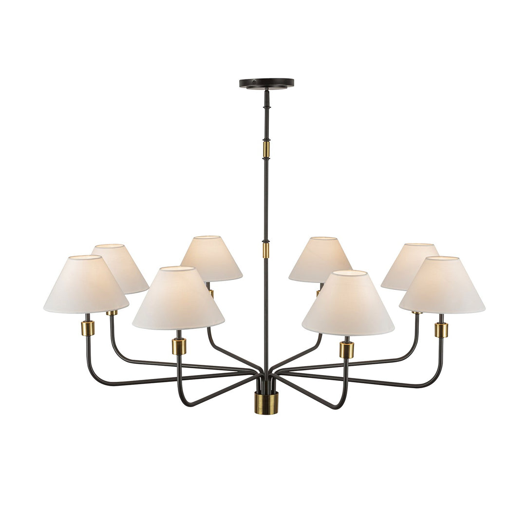 8 Light Chandelier, Black, Brushed Brass