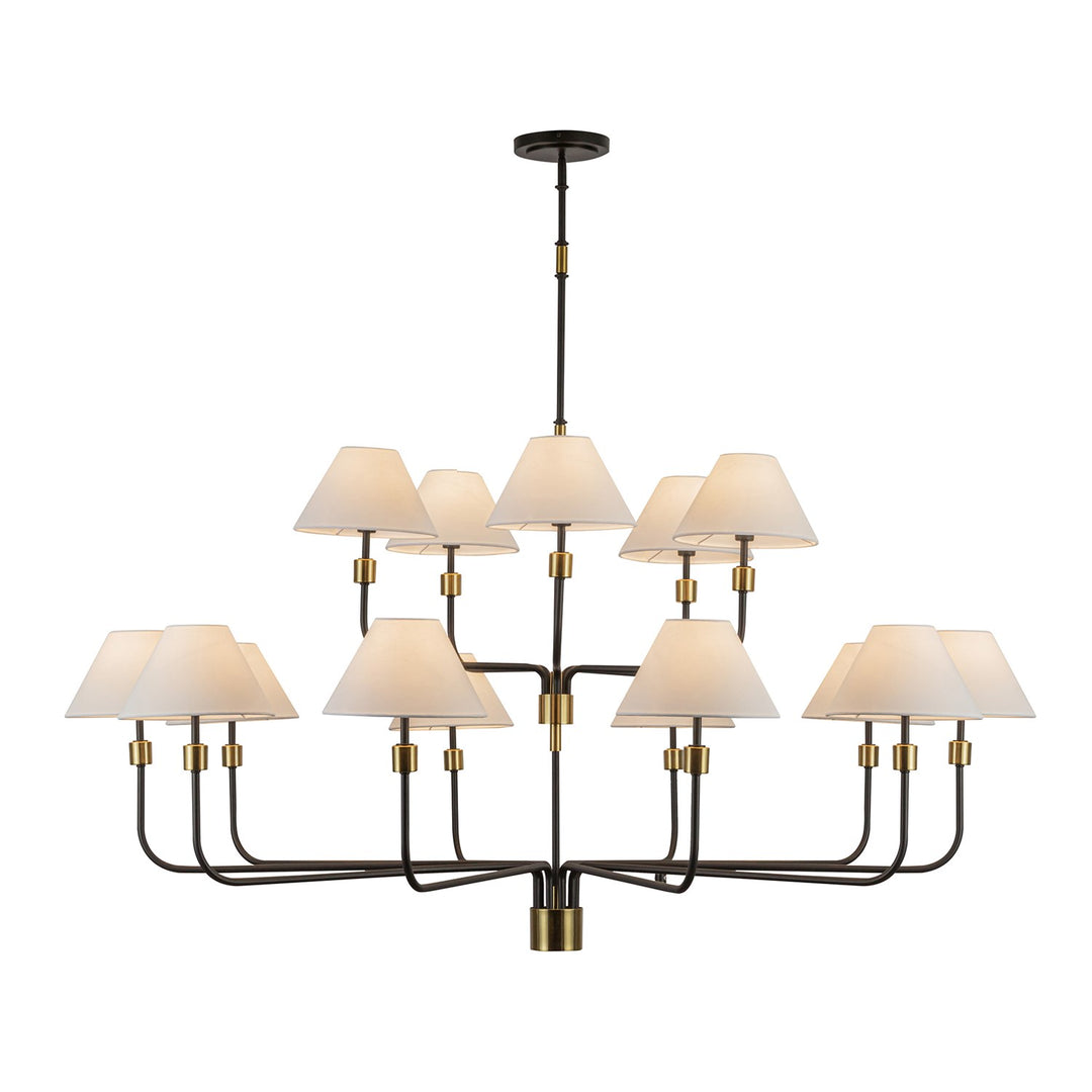 15 Light Chandelier, Black, Brushed Brass
