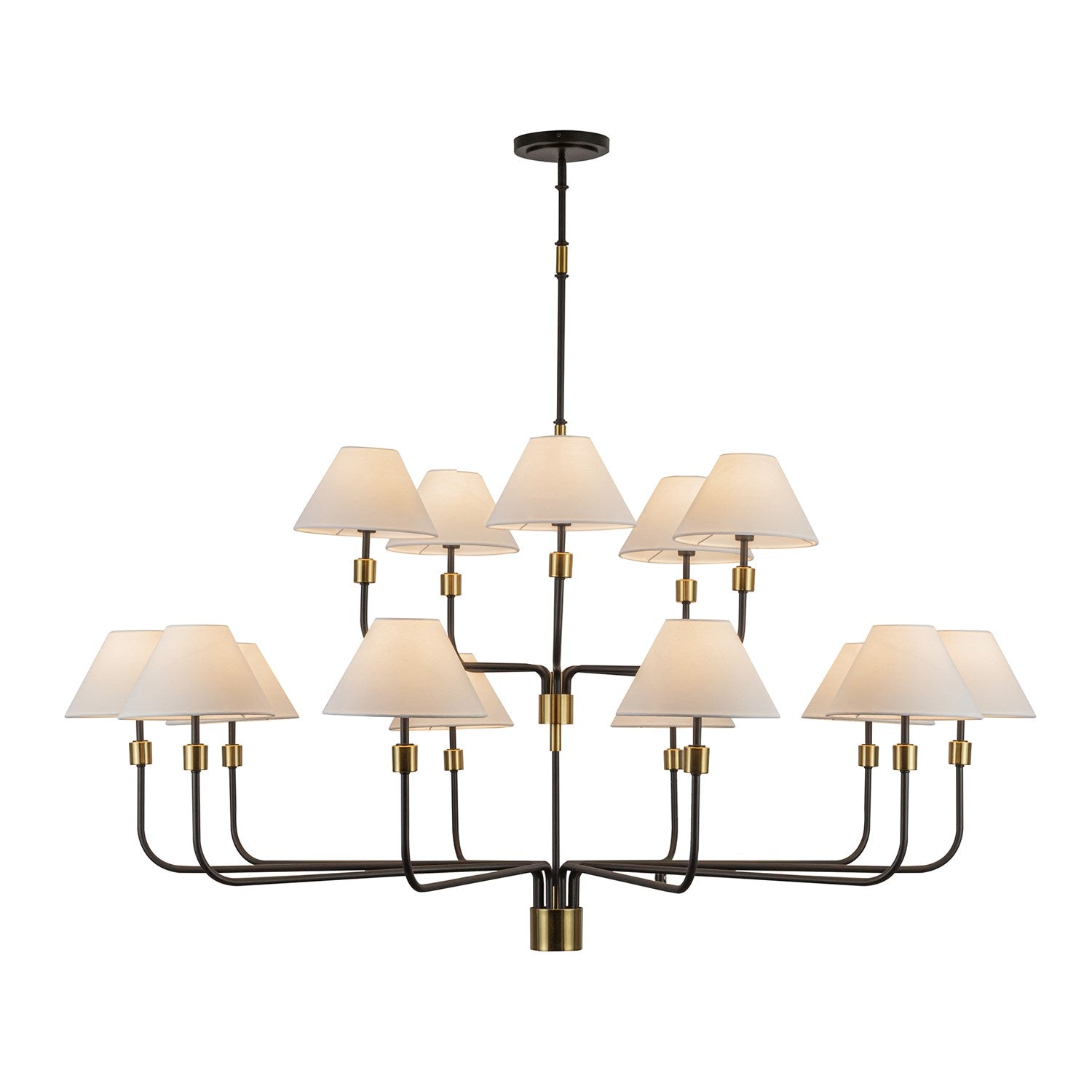 15 Light Chandelier, Black, Brushed Brass