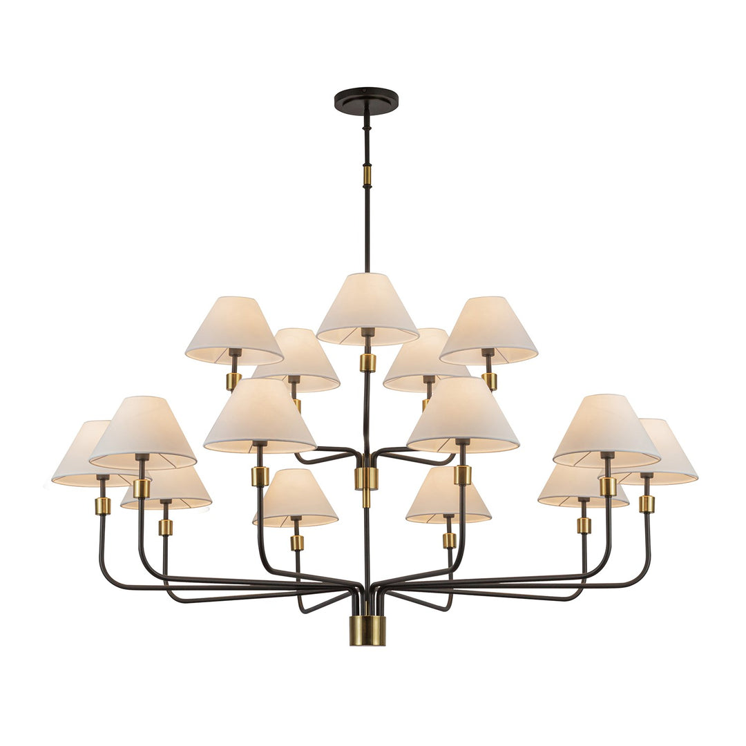15 Light Chandelier, Black, Brushed Brass