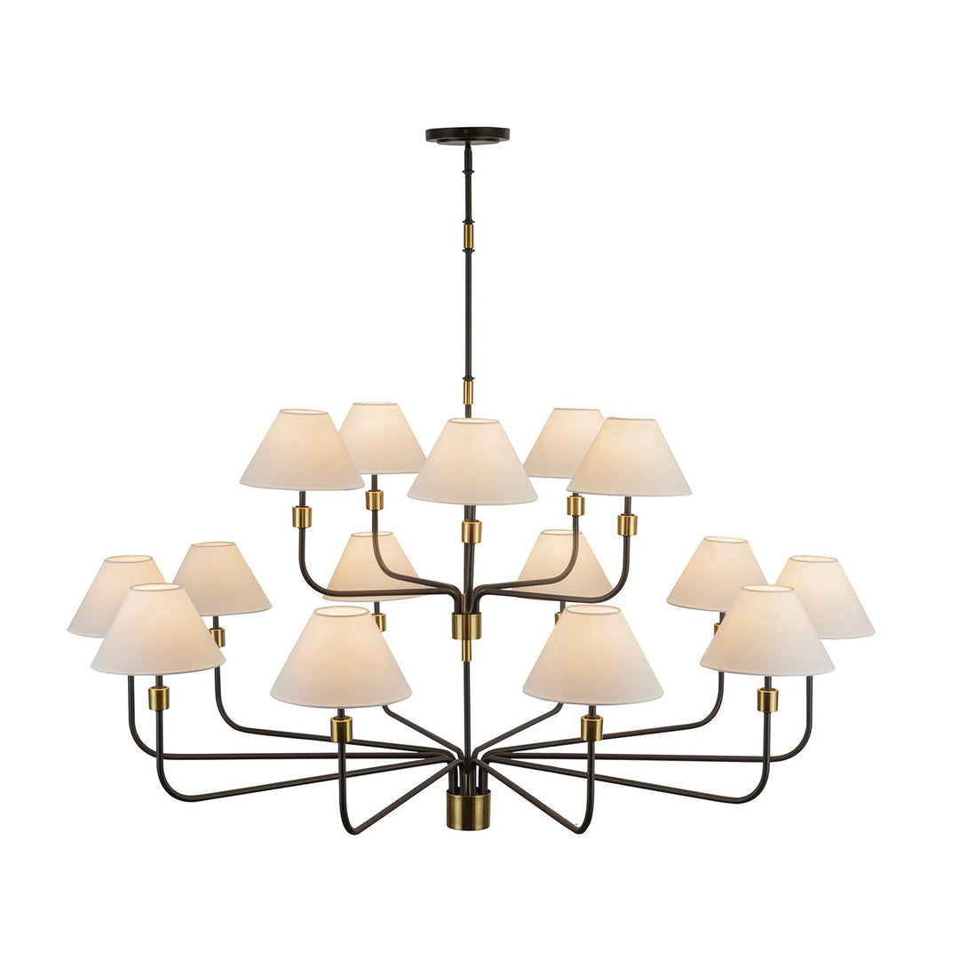 15 Light Chandelier, Black, Brushed Brass
