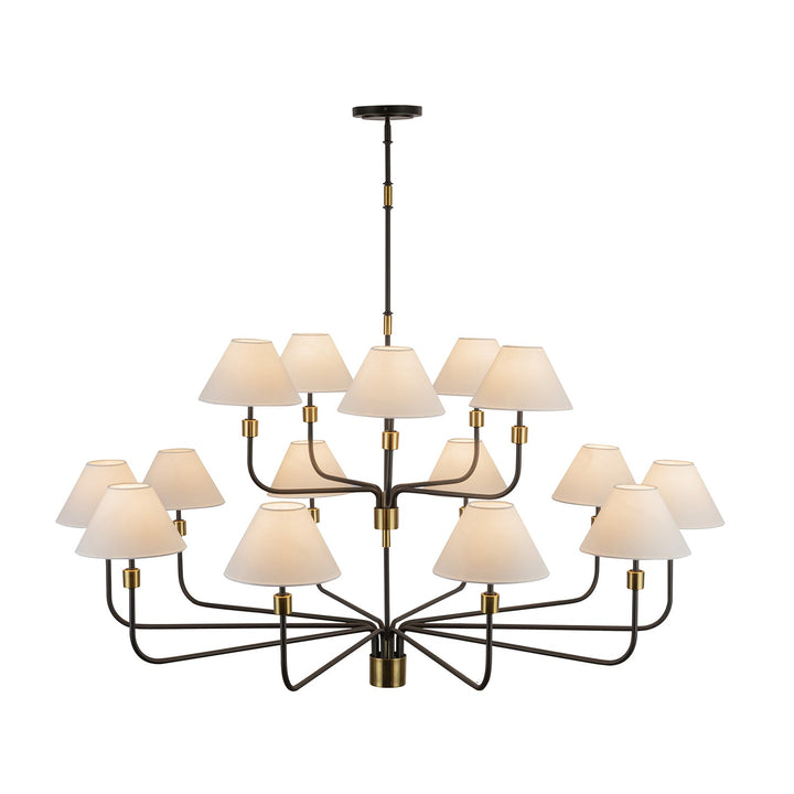 15 Light Chandelier, Black, Brushed Brass