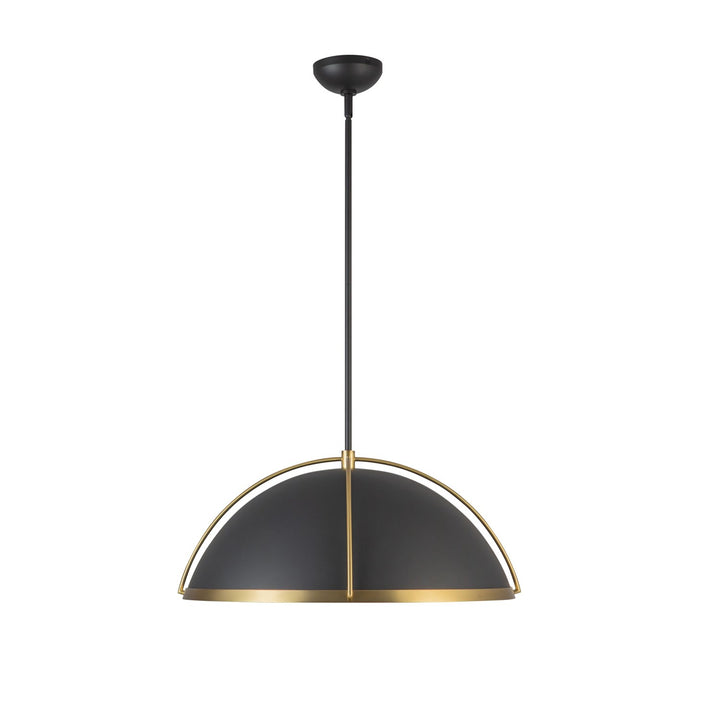 1 Light Pendant 17.6", Black, Brushed Brass