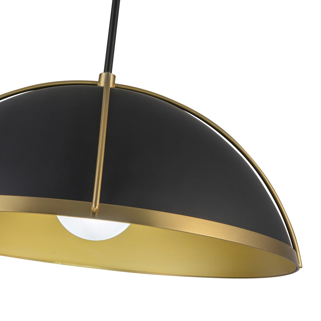 1 Light Pendant 17.6", Black, Brushed Brass