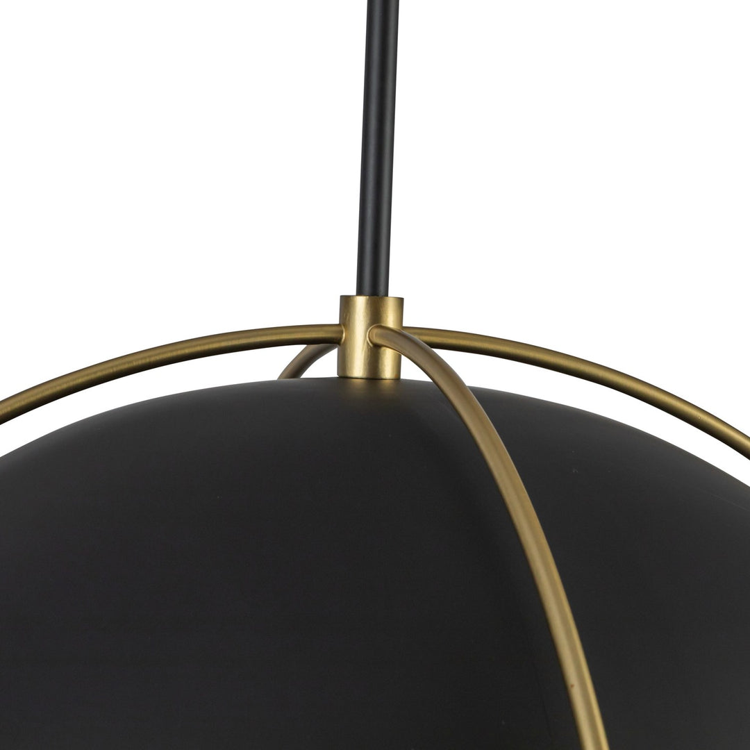 1 Light Pendant 17.6", Black, Brushed Brass