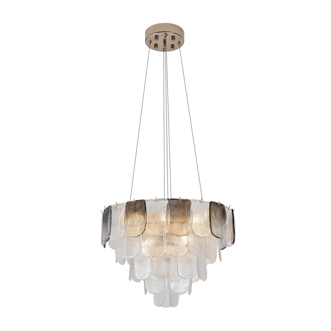 12 Light Chandelier, Polished Nickel, Crystalline Smoke by Artcraft