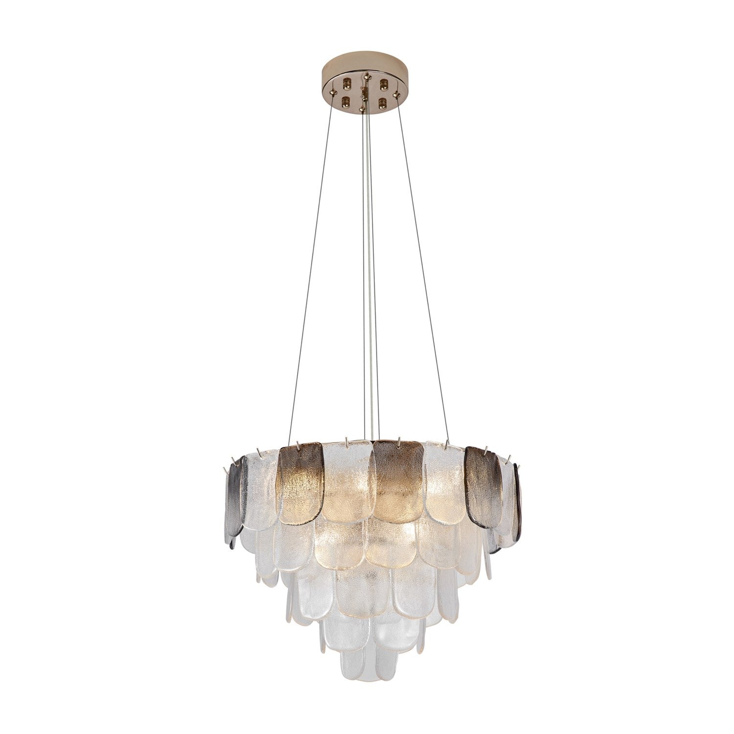 12 Light Chandelier, Polished Nickel, Crystalline Smoke by Artcraft