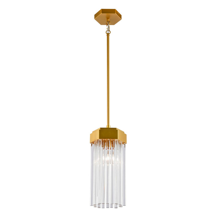 1 Light Pendant, Brushed Brass With Glass Rods by Artcraft