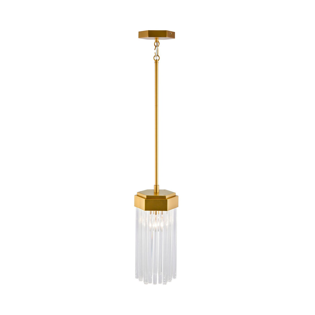 1 Light Pendant, Brushed Brass With Glass Rods