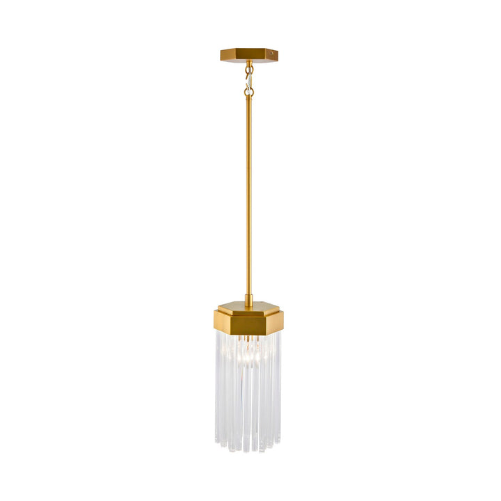 1 Light Pendant, Brushed Brass With Glass Rods