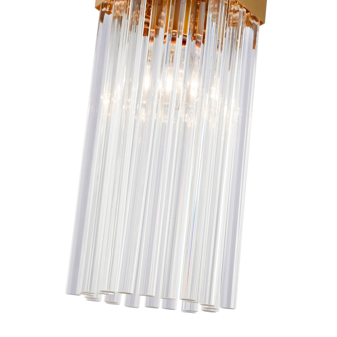 1 Light Pendant, Brushed Brass With Glass Rods