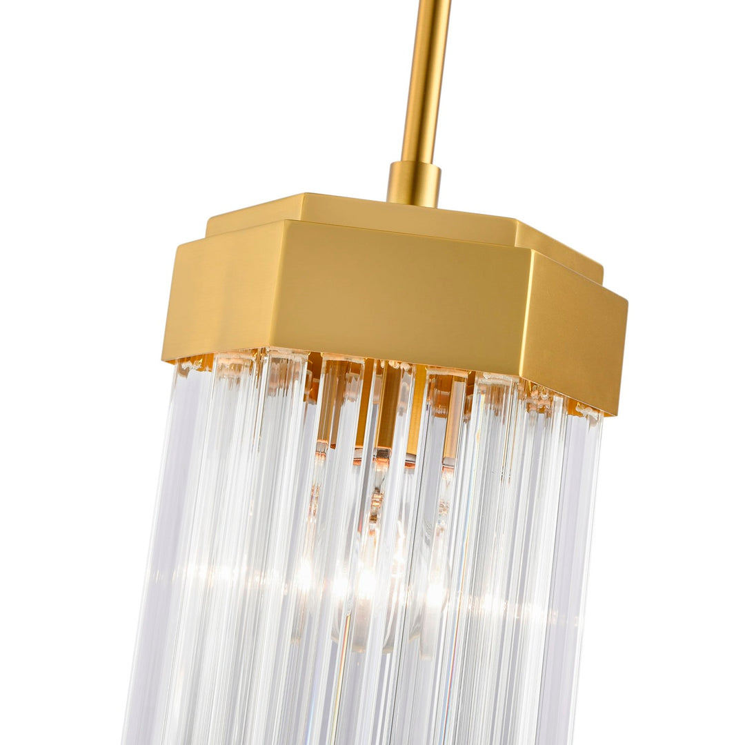 1 Light Pendant, Brushed Brass With Glass Rods