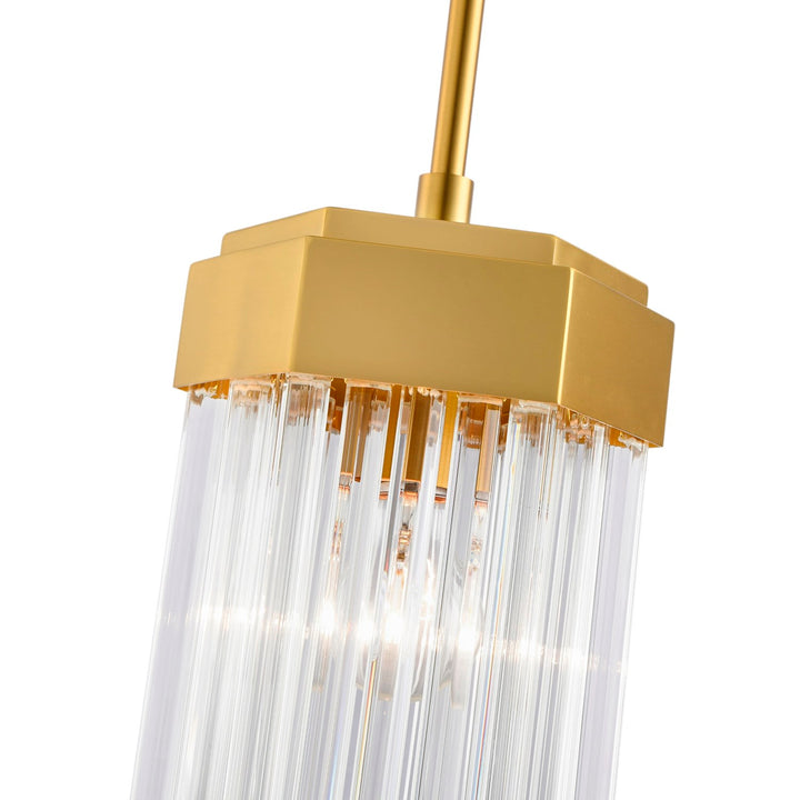 1 Light Pendant, Brushed Brass With Glass Rods