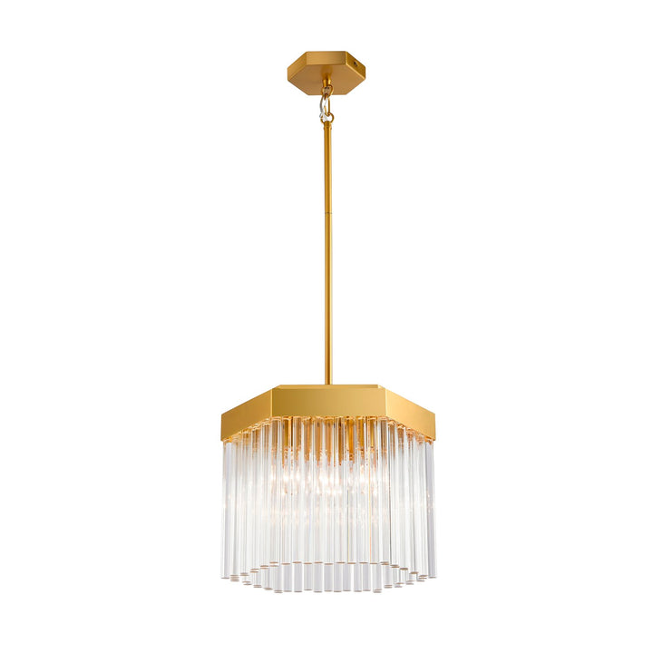 3 Light Pendant, Brushed Brass With Glass Rods by Artcraft
