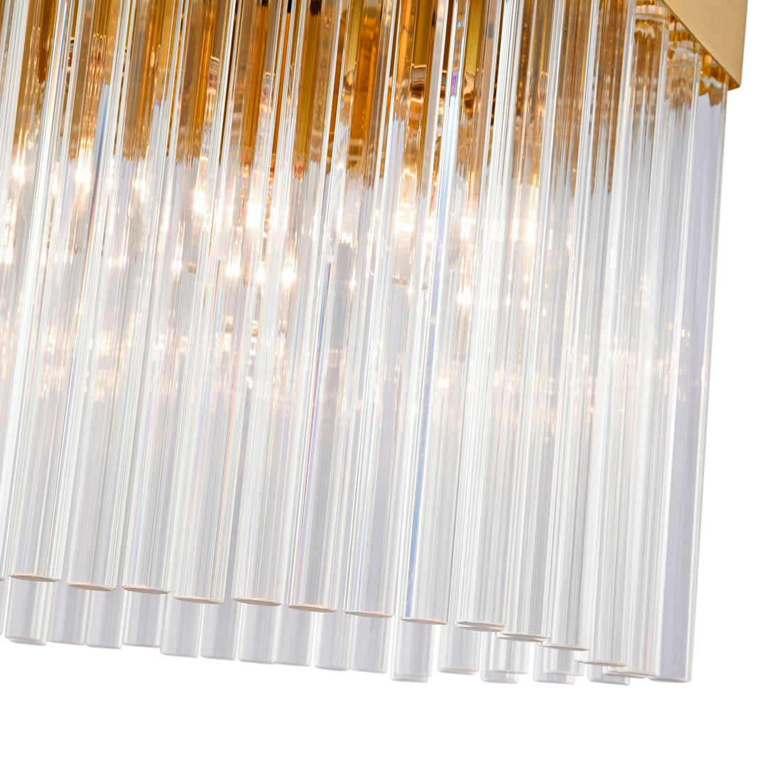 3 Light Pendant, Brushed Brass With Glass Rods