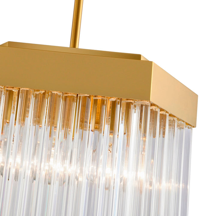 3 Light Pendant, Brushed Brass With Glass Rods