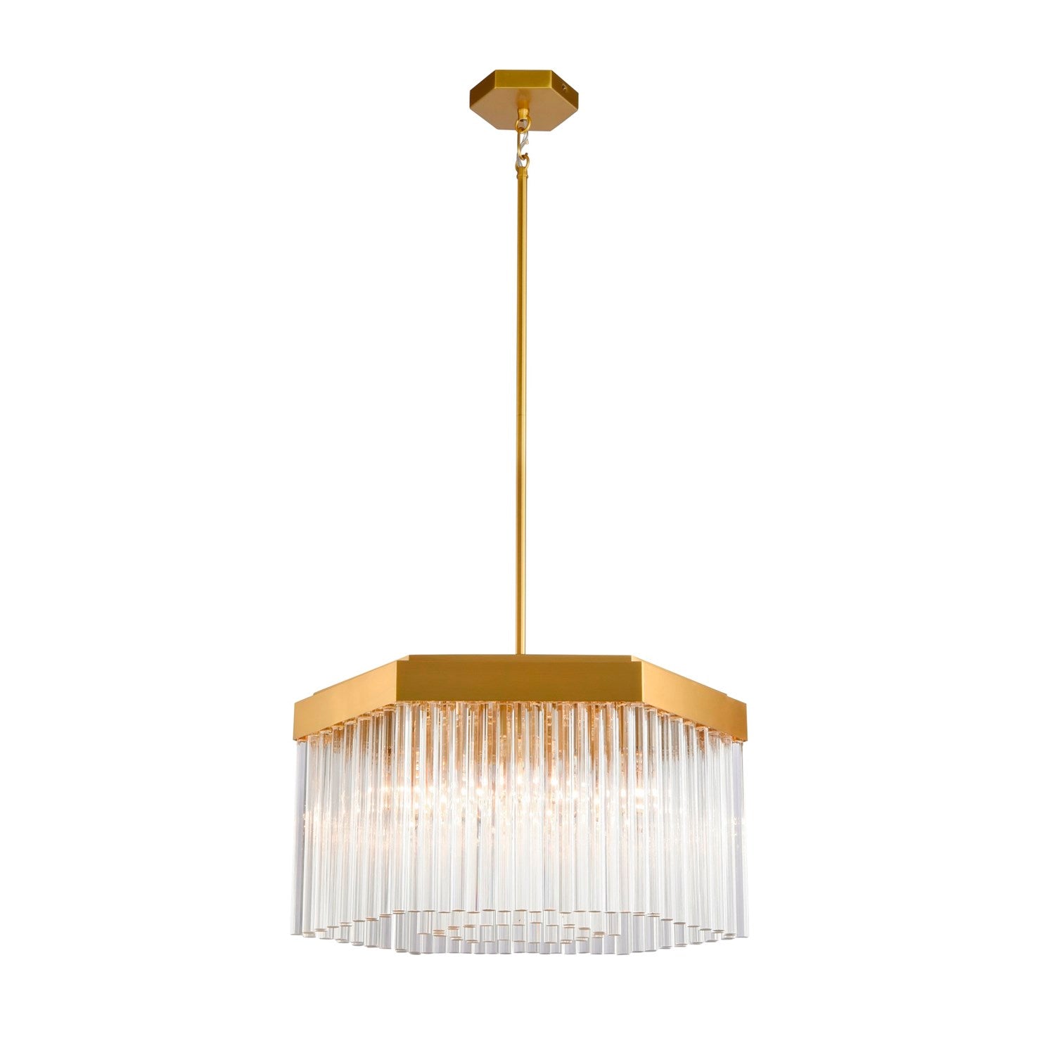 7 Light Chandelier, Brushed Brass With Glass Rods by Artcraft
