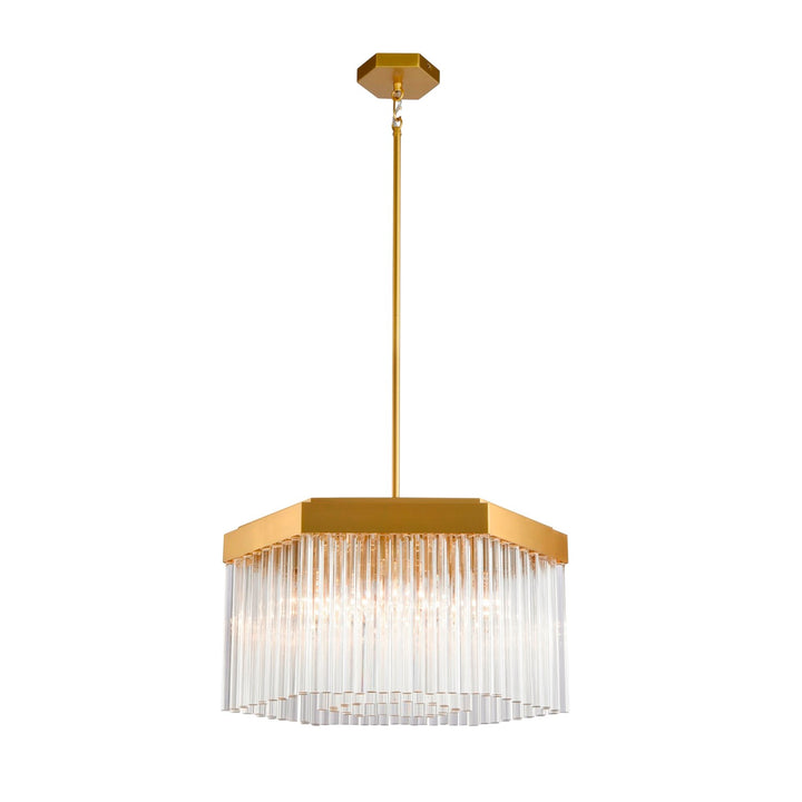 7 Light Chandelier, Brushed Brass With Glass Rods by Artcraft