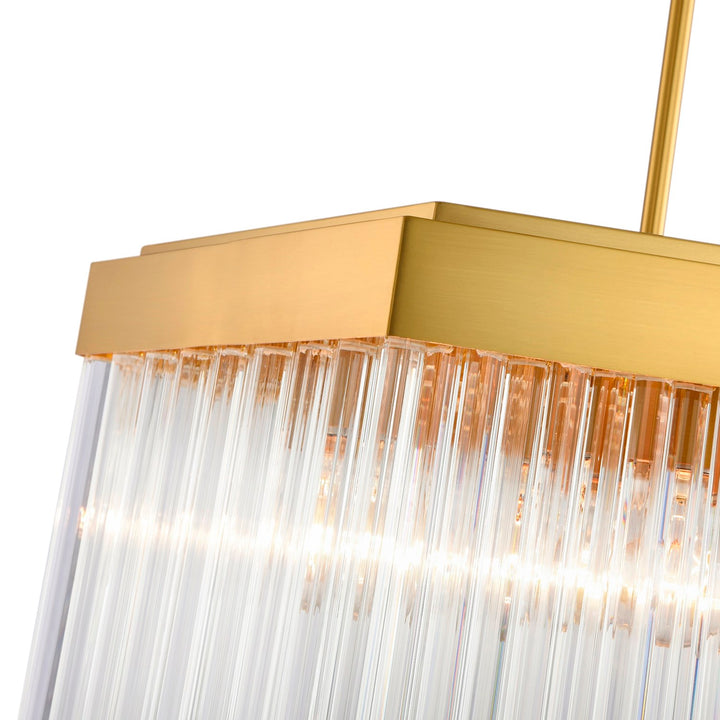 7 Light Chandelier, Brushed Brass With Glass Rods