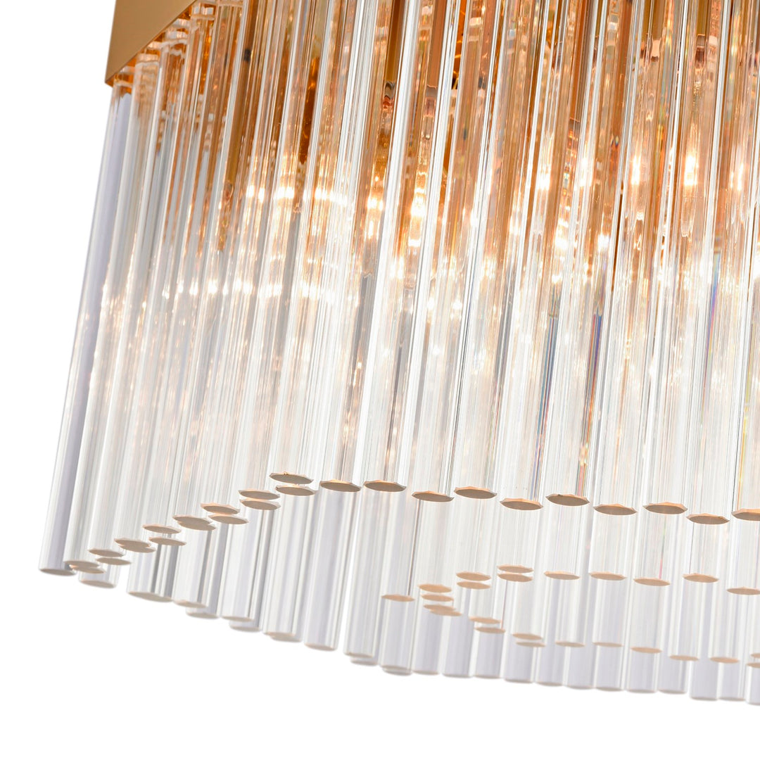 7 Light Chandelier, Brushed Brass With Glass Rods
