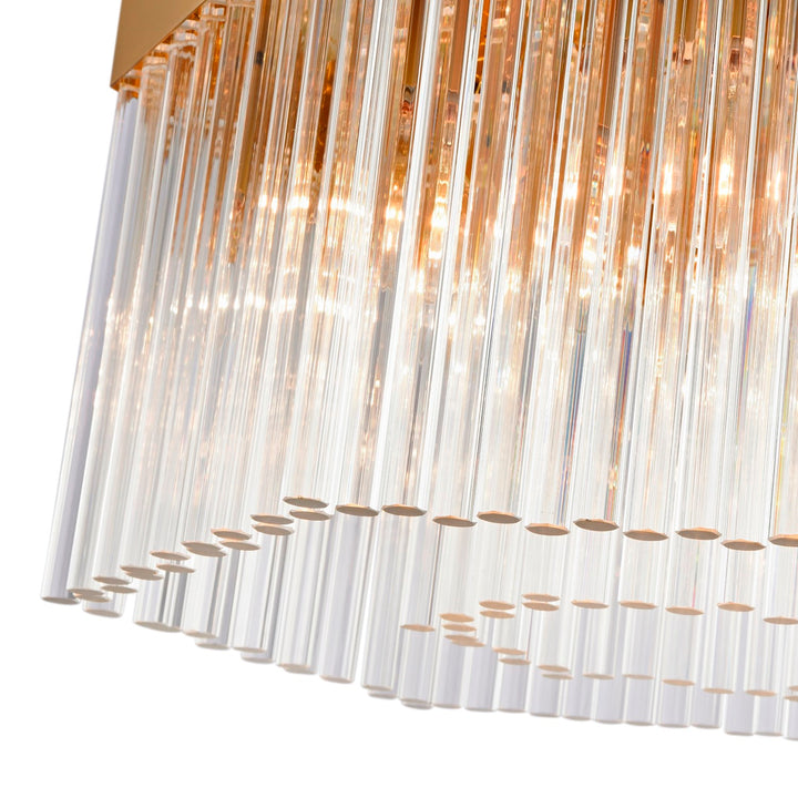 7 Light Chandelier, Brushed Brass With Glass Rods