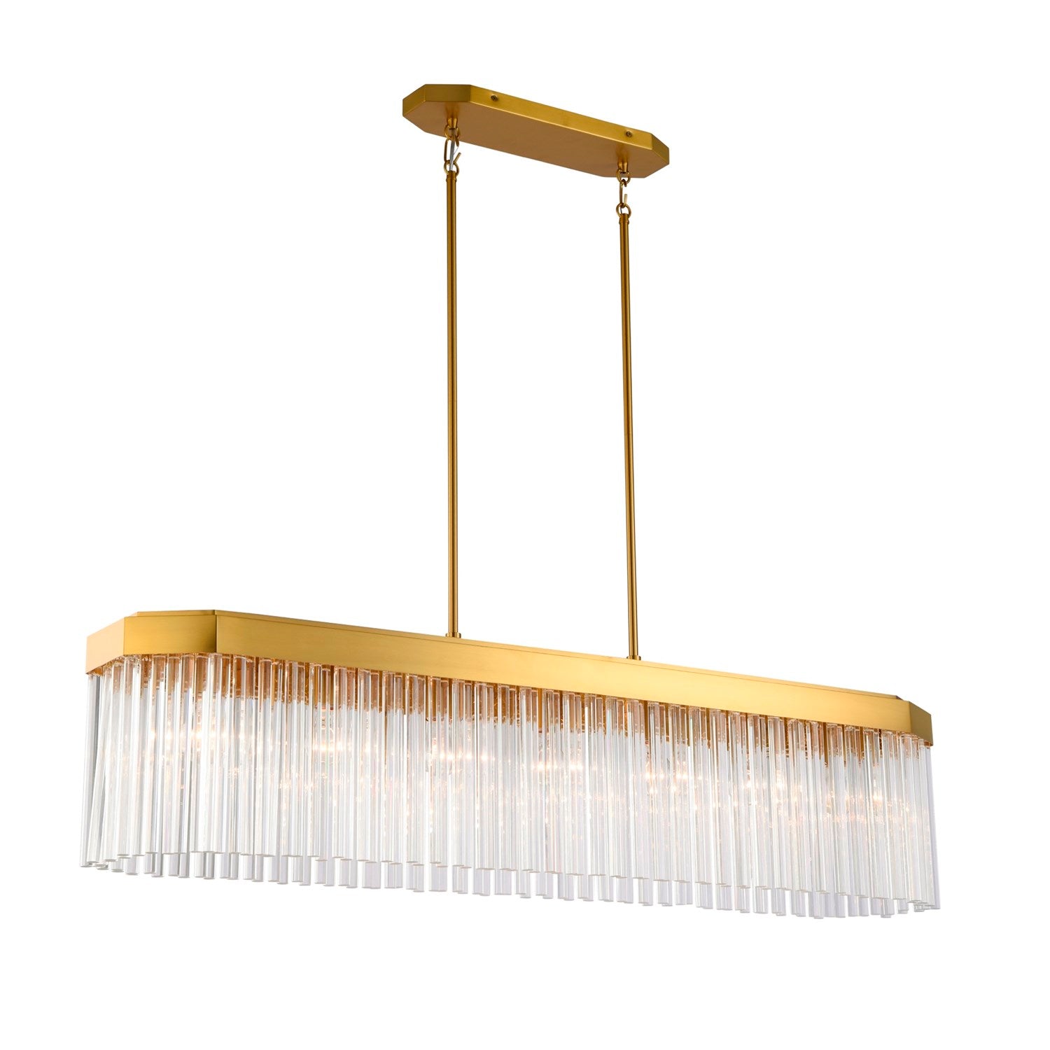 7 Light Island Light, Brushed Brass With Glass Rods by Artcraft