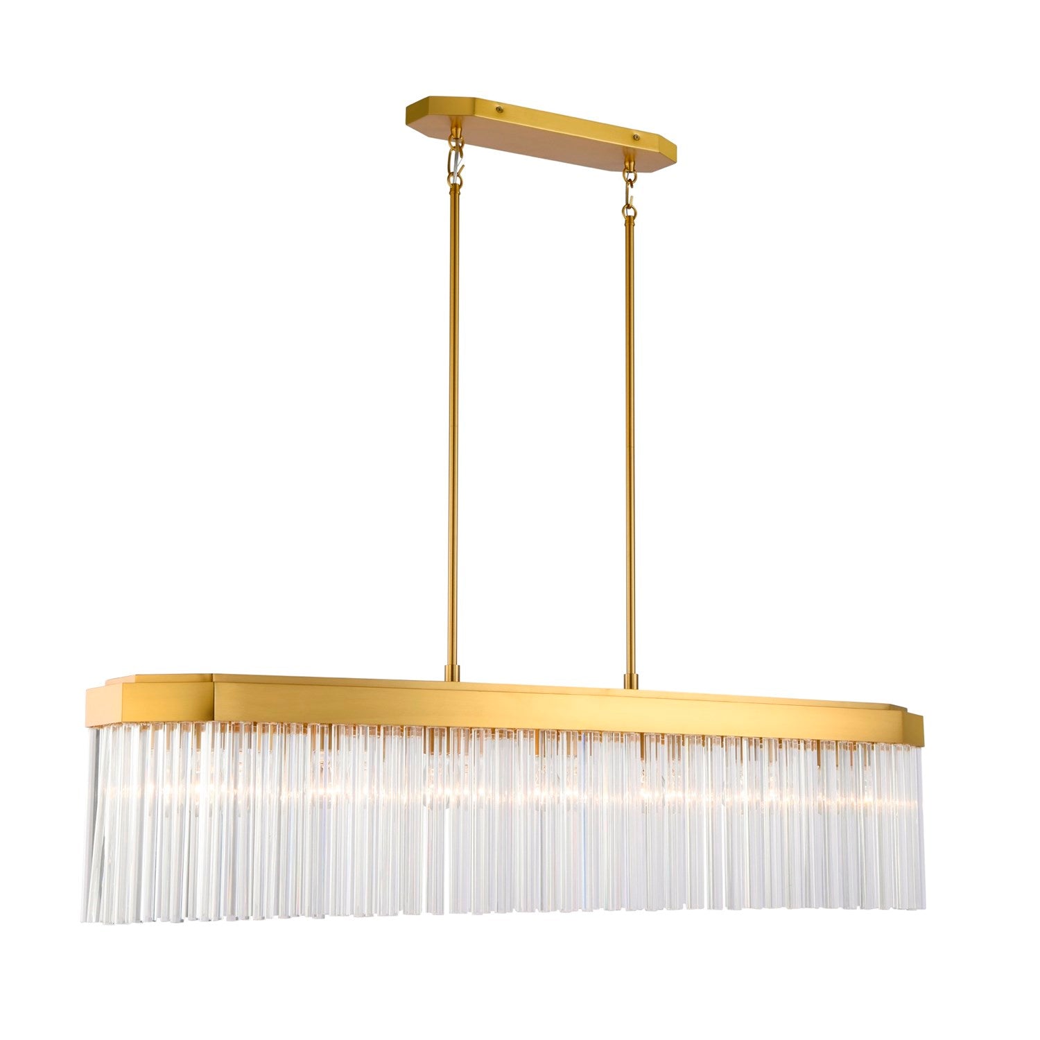 7 Light Island Light, Brushed Brass With Glass Rods