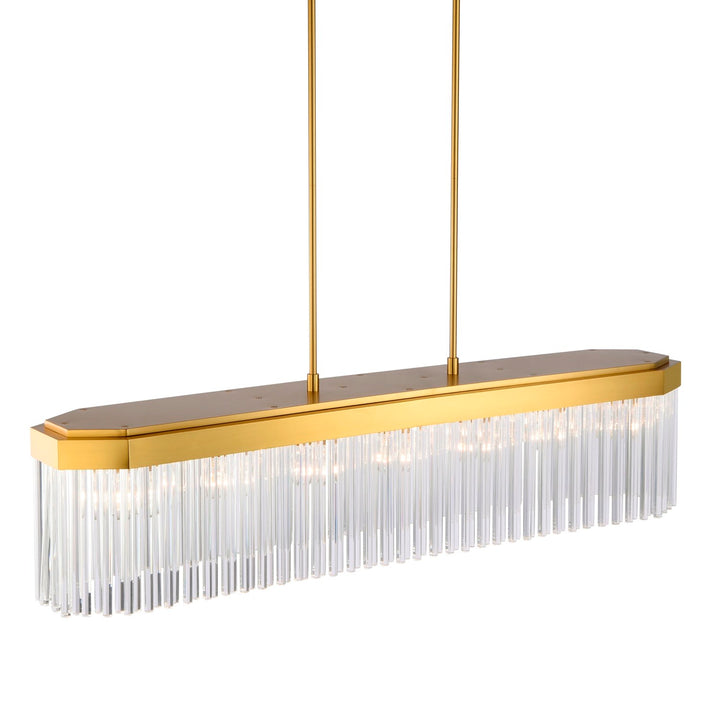 7 Light Island Light, Brushed Brass With Glass Rods
