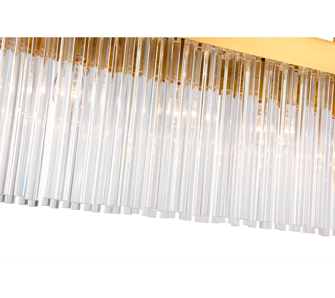7 Light Island Light, Brushed Brass With Glass Rods