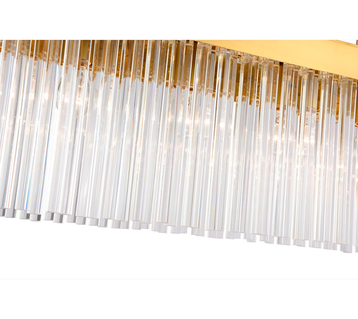 7 Light Island Light, Brushed Brass With Glass Rods
