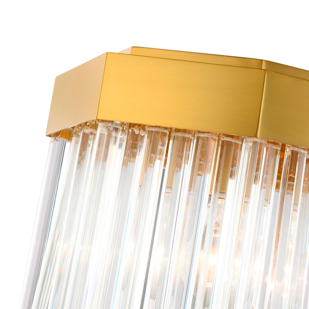 7 Light Island Light, Brushed Brass With Glass Rods
