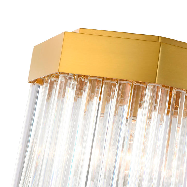 7 Light Island Light, Brushed Brass With Glass Rods