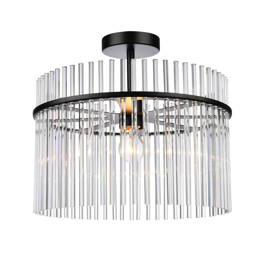 1 Light Semi Flush Mount, Black With Glass Rods by Artcraft