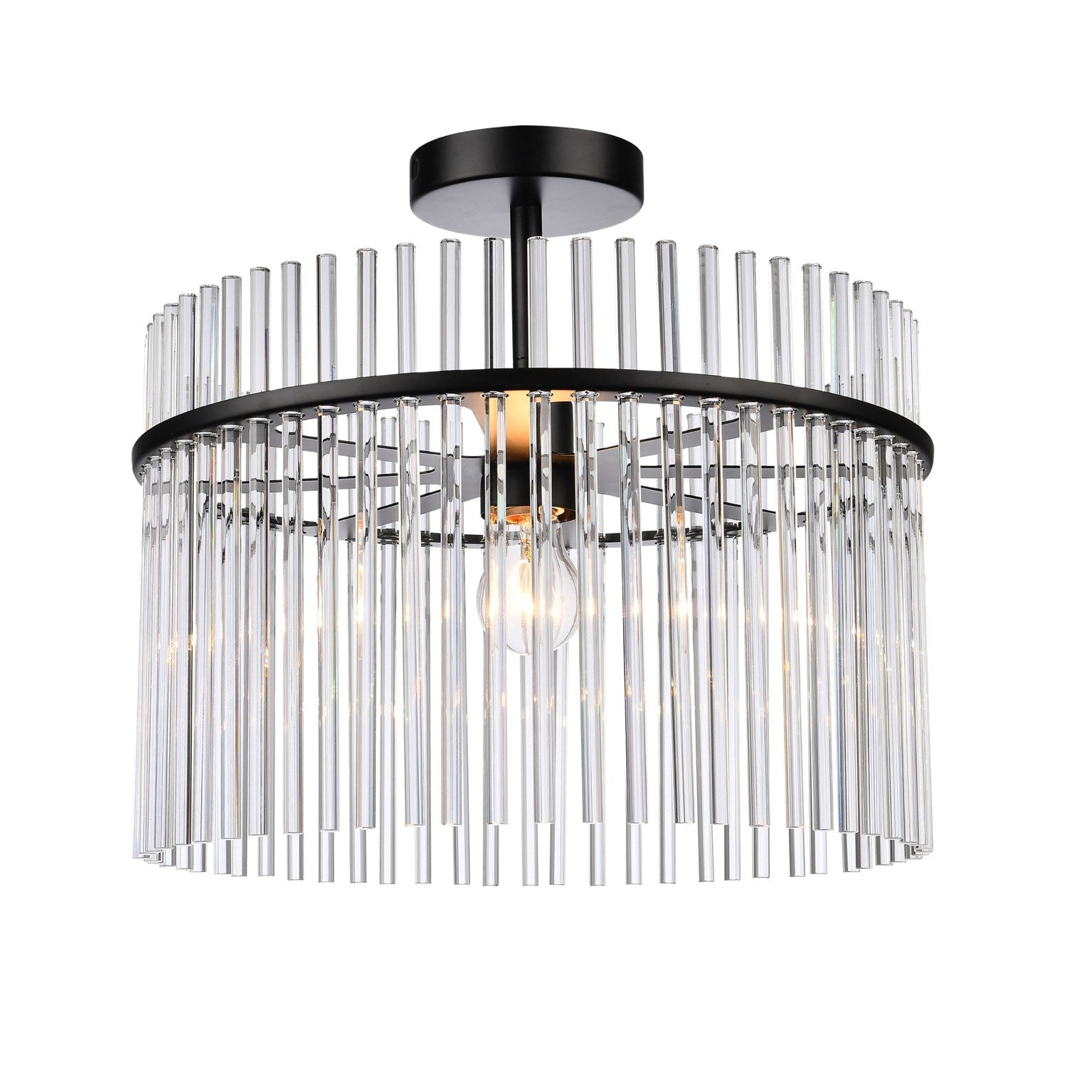 1 Light Semi Flush Mount, Black With Glass Rods by Artcraft