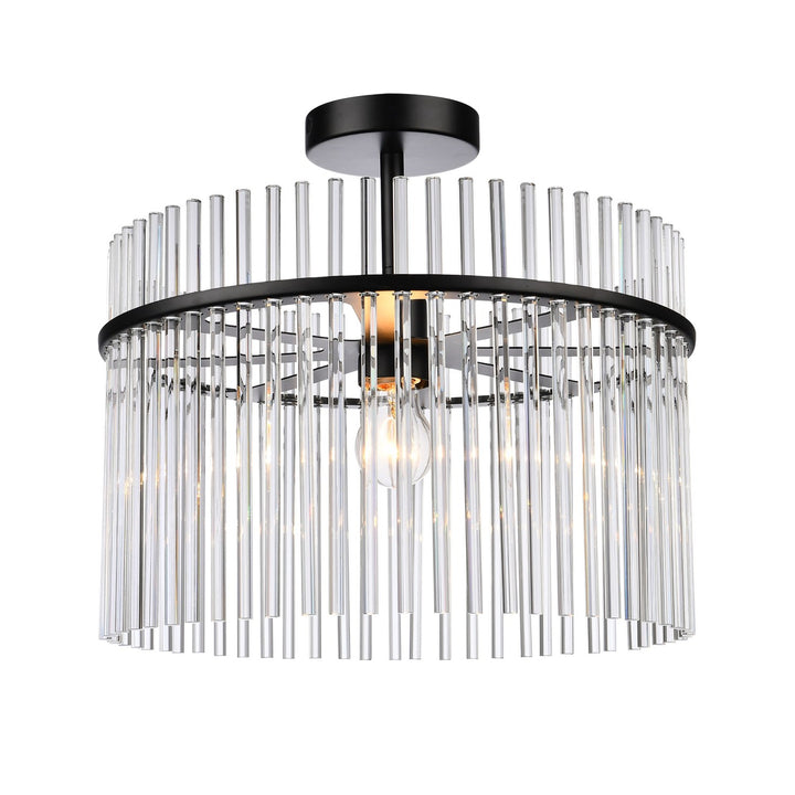 1 Light Semi Flush Mount, Black With Glass Rods by Artcraft