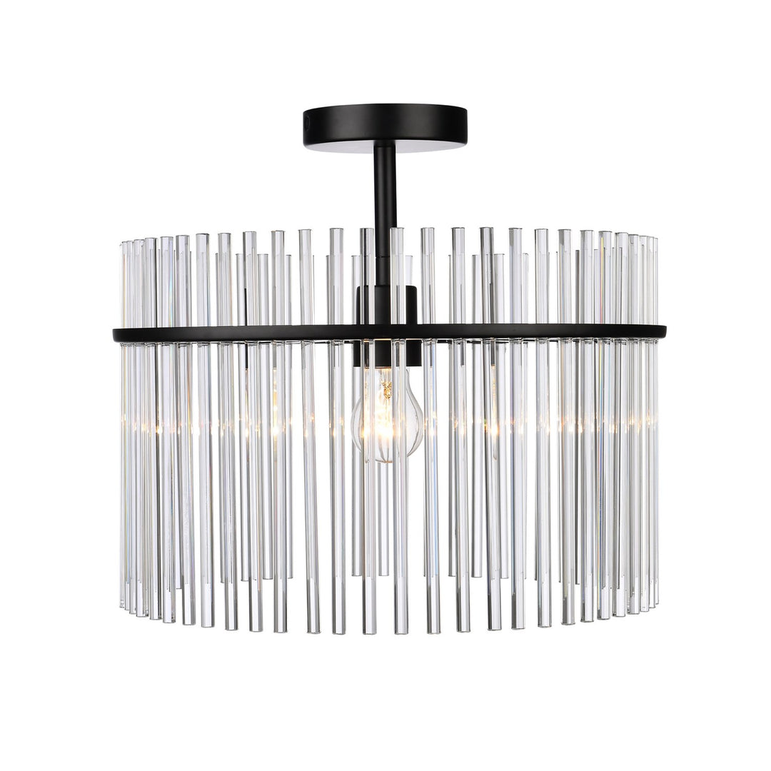 1 Light Semi Flush Mount, Black With Glass Rods