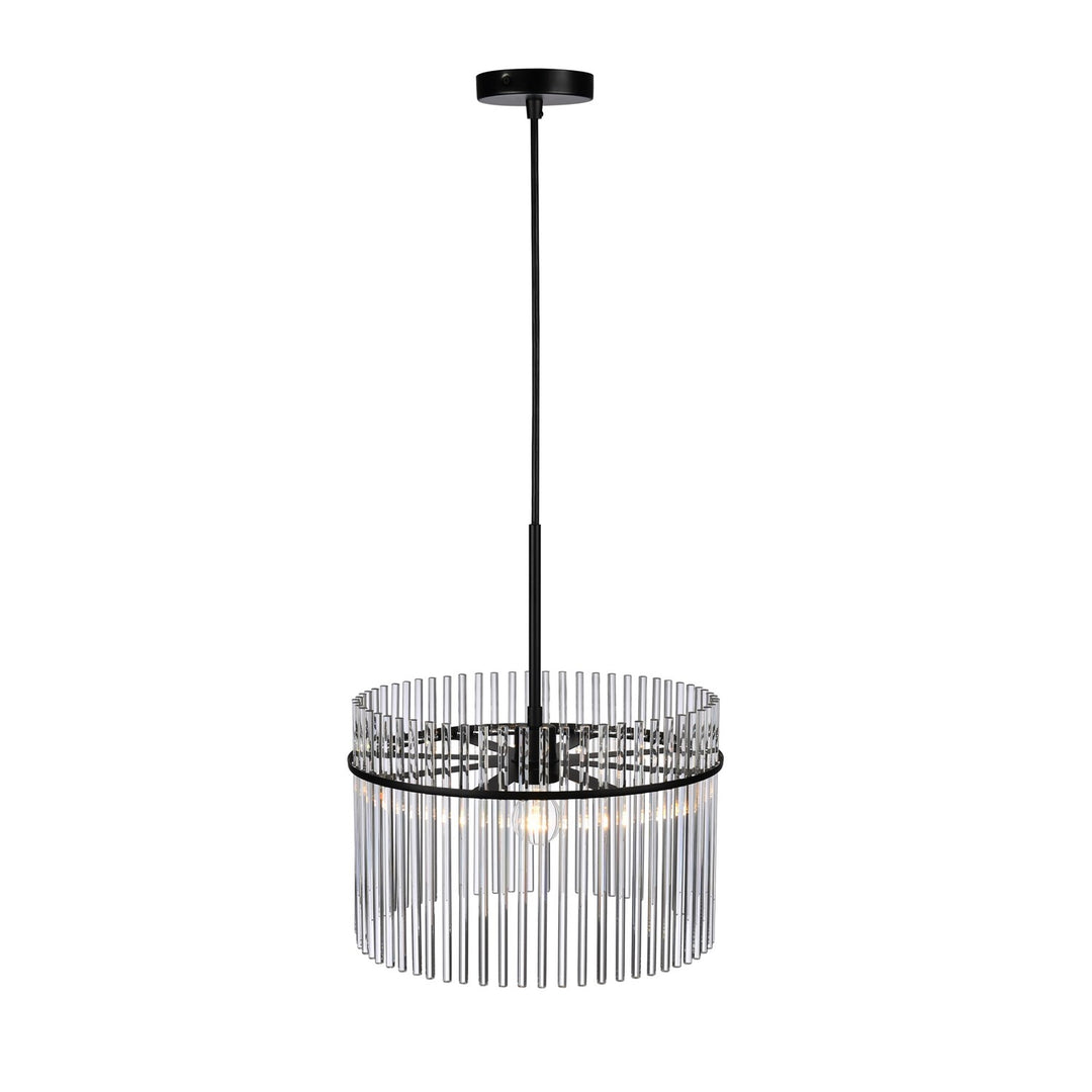 1 Light Semi Flush Mount, Black With Glass Rods