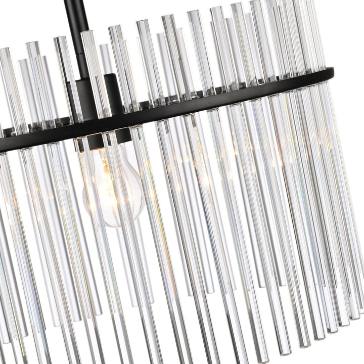 1 Light Semi Flush Mount, Black With Glass Rods